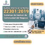 Ficha 702-26 Auditor Interno en la Norma ISO 22301:2019 – Sistemas de Gestión de Continuidad del Negocio.